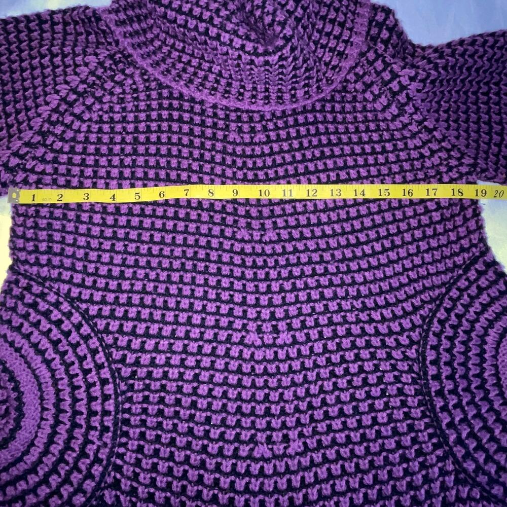 Bacci Cowl Neck Sweater Dress - Size M - Black, Purple Loose Knit, Radial Pocket - Picture 6 of 7
